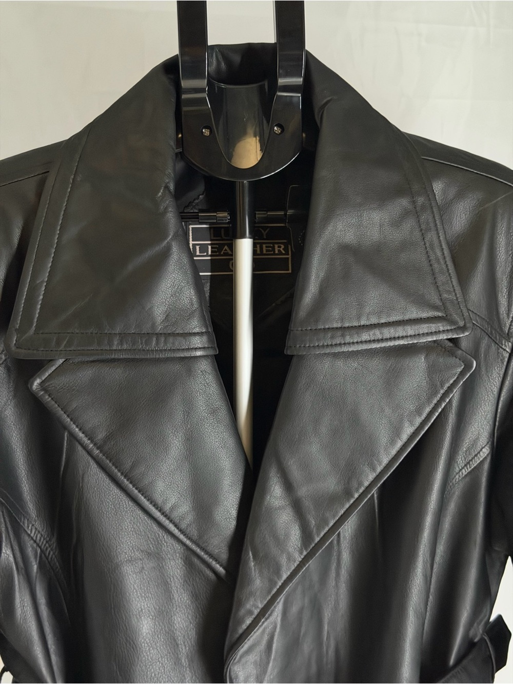 Lucky Men Soft Lined Classic Black Genuine Leather Wrap Coat with Belt NWT SZLg - Picture 6 of 11